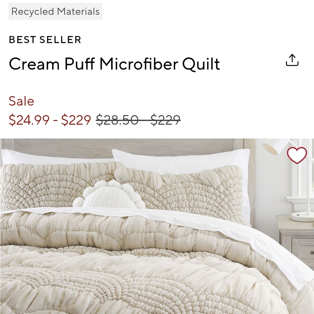 Pottern Barn Teen, EUC Non Smoking Home- Pottery Barn Teen Cream Quilt And Sham.